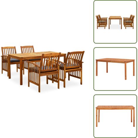 5-tlg. Garten-Essgruppe mit Kissen Massivholz Akazie - Gartenmöbel - Essgruppe - Holztisch - Akazienholz - Outdoor Möbel (1/5)