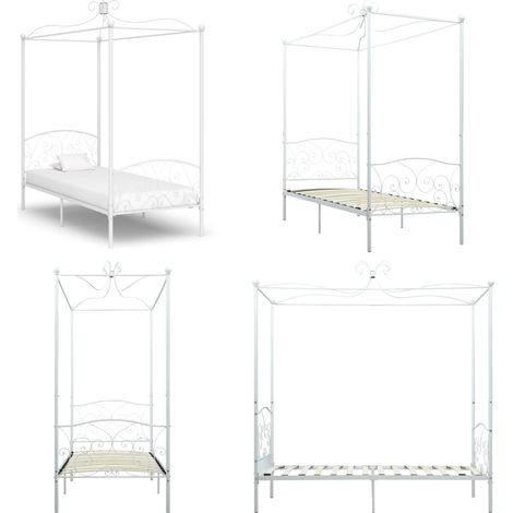Cadre de lit à baldaquin Blanc Métal 100 x 200 cm - Cadre De Lit - Lit À Baldaquin - Lit Metallique - Lit Double - Literie - Home & Living (1/5)