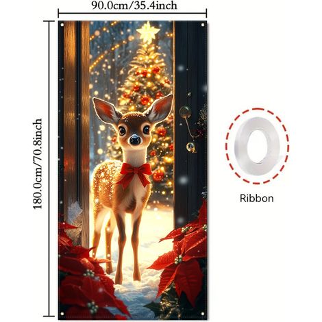 Décoration de porte Grinch vert, rideau de porte suspendu, bannière - 90 x 180 cm (œillets + ruban) - Style 24