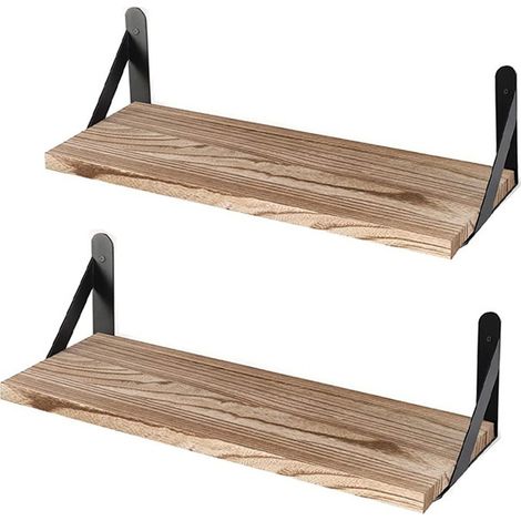 Étagère murale en bois massif composée de 2 pièces, idéale pour les chambres, les salles de bains et les cuisines. (1/5)
