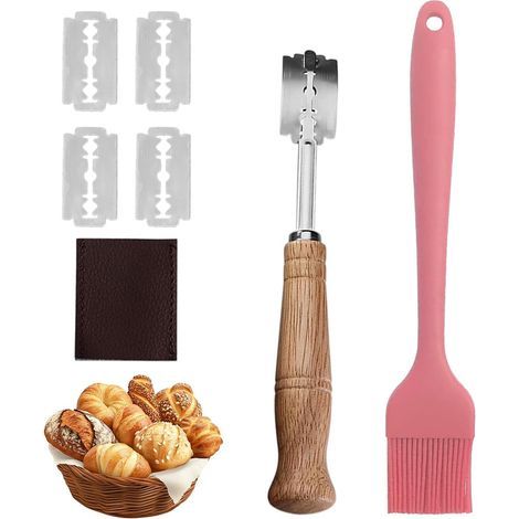 Cuchillo de panadero y 5 cuchillas - Cuchillo de pan de acero inoxidable - Cuchillo de panadero, navaja para pan - Accesorio de cocina para hornear, para hacer cortes en la masa, hacer cortes en el pa (1/5)