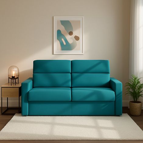 Sofá Cama 2 Plazas Ecate, Desenfundable, con Almacenaje, Hecho en Italia, Apertura Abatible, 200x95 cm Azul (1/5)