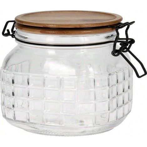 Bocal en verre avec couvercle, 1,1 litre, pot de rangement hermétique pour cuisine et garde-manger, contenant en verre transparent avec bouchon, idéal pour conserver aliments secs et épices. (1/2)