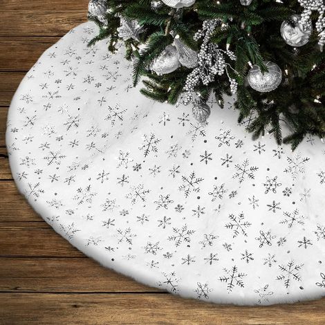 Jupe de sapin de Noël, base de sapin de Noël, tapis de sapin de Noël, paillettes flocons de neige argentées (blanc, 150 cm) (1/5)