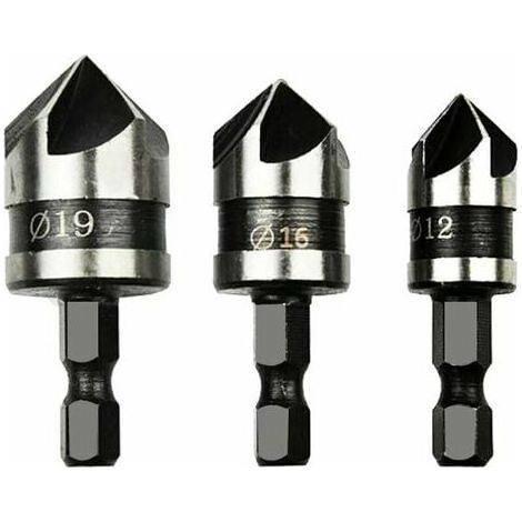 Fünfschneidige Fasenwerkzeuge: 3 Sets mit 90-Grad-Fünfschneidwerkzeugen, die einen 1/4"-Sechskant-Fasenbohrer aus Kohlenstoffstahl schnell ersetzen können. (1/3)
