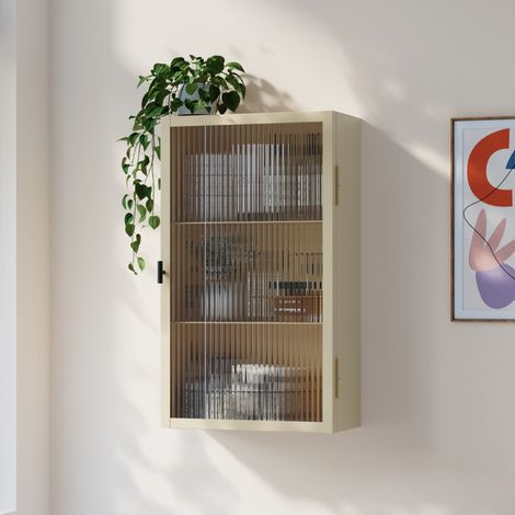 Hängeschrank Zundert mit geriffelter Glastür 60x35x15 cm Stahl Kamelfarben [en.casa] (1/5)
