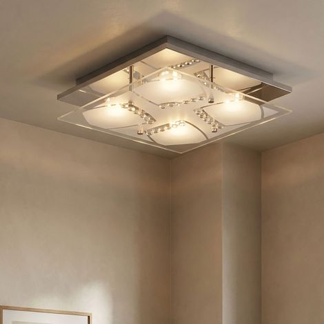 Deckenlampe Deckenleuchte Kristallleuchte Wohnzimmerlampe Wohnzimmerleuchte, Chrom Glas Kristalle klar, LED 4W 1600Lm warmweiß, LxBxH 30x30x8,4cm