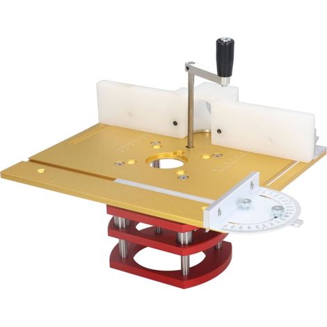 Router lift with top plate, router lifting base, woodworking, grooving, cutting, chamfering, tabletop, gold (1/5)