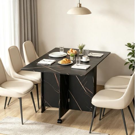 Klapptisch 120 x 80 x 73 cm in Schwarz mit Marmoroptik und feststellbaren Rollen, platzsparend (1/5)
