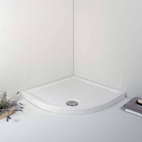 Piatto Doccia Semicircolare AZZURRA - 90 x 90 x H6.5 cm - Con Bordo - Superficie Antiscivolo - Quadrato - Bianco (1/4)