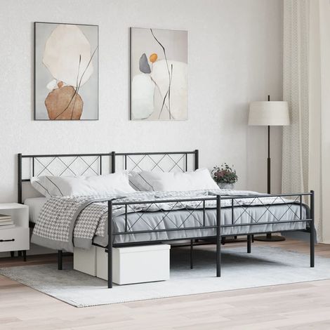 Metallbett ohne Matratze mit Fußteil Schwarz 180x200 cm