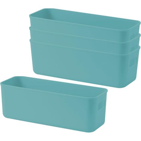 Lot de 4 Boites de Rangement en Plastique épaissi, Panier de Rangement, Bac de Rangement Plastique, Pour Cuisine, Salle de Bain, Placard, Bureau, Maquillage - Vert Clair