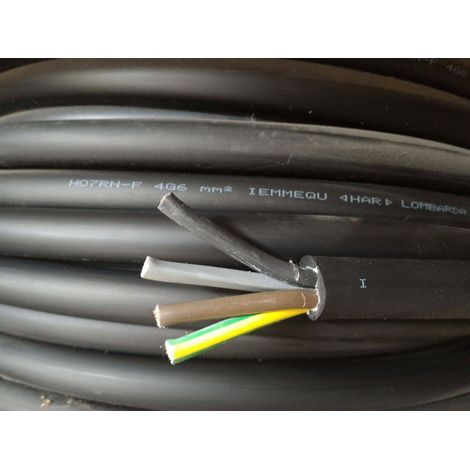 Por metro de cable de neopreno h07rnf 4gx6, 4 conductores con seccio'n de 6mm, con seccio'n de color verde amarillo y negro h07rnf-4gx6