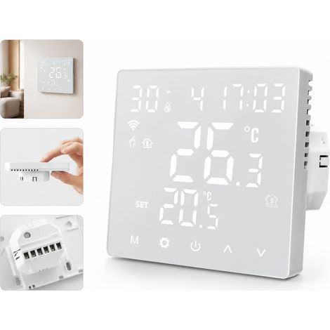 1 Thermostat WIFI Tuya pour Chaudiere Gaz et Plancher Chauffant Facade Acrylique Controle APP et Vocal NTC 8,6 x 8,6 x 1 cm (1/5)