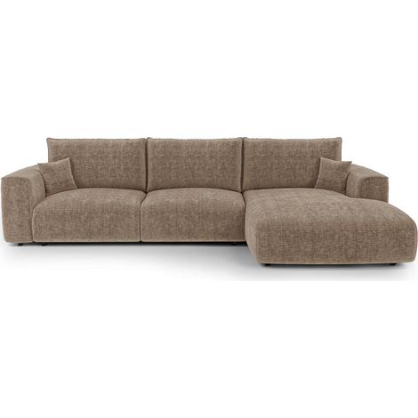 Canapé d'angle droit convertible express 5 places en tissu tramé toucher doux marron COMO (1/5)