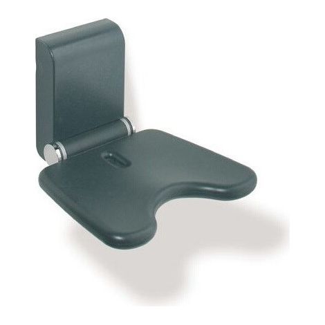 Siège rabattable HEWI Basic de la série 802 LifeSystem, assise en PUR 97 (gris clair), assise 444 mm de large, 380 mm de profondeur, articulation en aluminium mat thermolaqué avec éléments de design c
