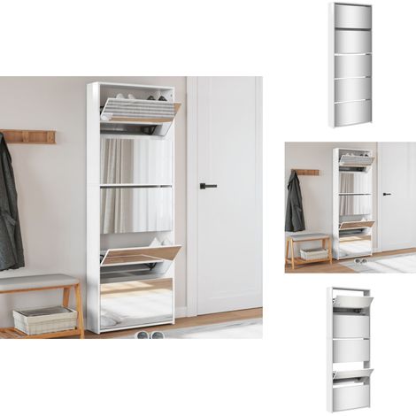 Armoire chaussures miroir 5niveaux blanc brillant 63x17x169,5cm - Meuble À Chaussures - Armoire À Chaussures - Rangement Chaussures - Étagère À Chaussures - Rangement Intérieur (1/5)