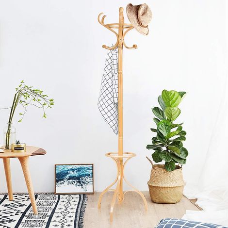 Costway – Porte-manteau sur pieds en bois avec 12 crochets – Charge maximale 10kg – Hauteur 180cm – Design élégant pour entrée, salon, bureau