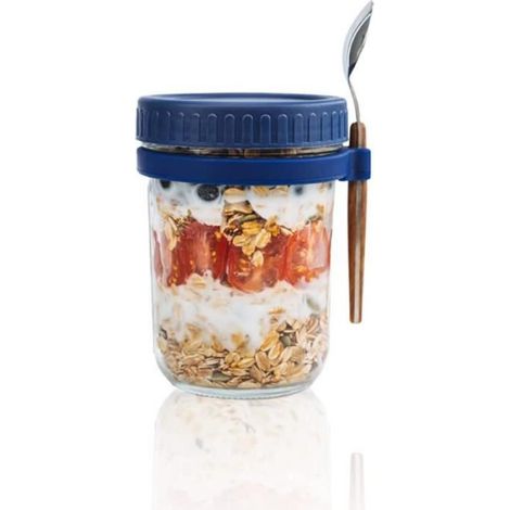 Bocaux à Avoine - - 280 ml - Verre Résistant - Couvercle Hermétique - Cuillère Incluses (1/4)