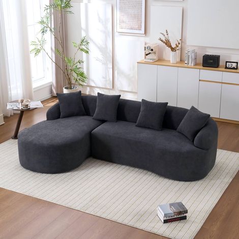 Geschwungenes 3 Sitzer Sofa, Chenille, dunkelgrau, vakuumverpackt, werkzeugfreie Montage (1/5)