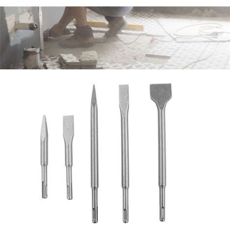 Kit de 5 forets à marteau perforateur électrique robustes et pratiques, à pointe plate et à tige ronde. (1/5)