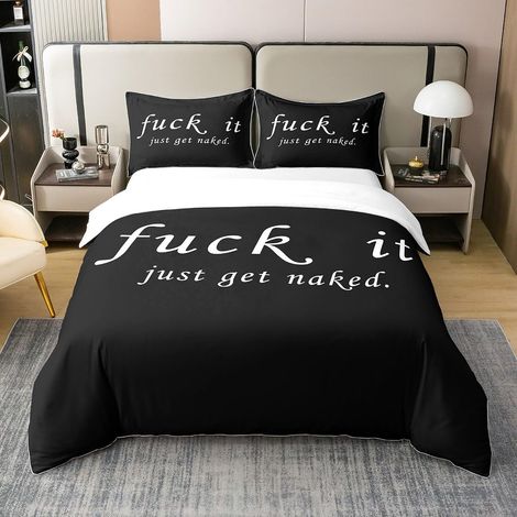 Citations drôles Housse de Couette 100% Coton pour Les Couples Couple Nu pour Les Hommes et Les Femmes Romantique Parure de lit Noir et Blanc Mots créatifs Housse de Couette 140x200cm - 140 x 200 cm + (1/5)