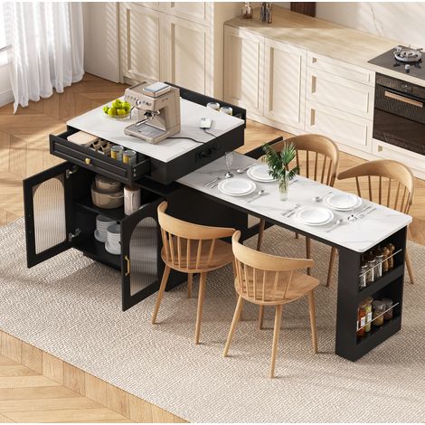 Tavolo da cucina estensibile 128-200 x 71 x 92 cm, LED, USB/Type-C, nero HAVRYA (1/5)