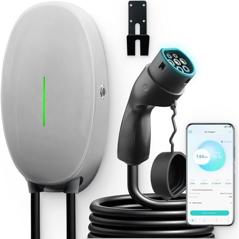 Wallbox 7.4kW Type 2 with APP Control, Electric Car Charging Station Supports Bluetooth Standard Connectivity, Single Phase Charger IEC 62196-2, Cable 32A 6M 3×6mm² (1/5)