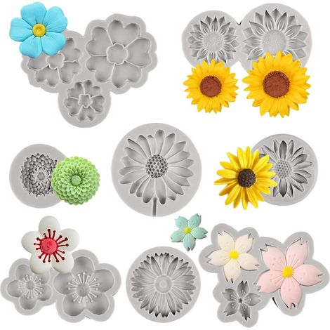 8 Pièces Moule Bougie Silicone, Moule Fleur Silicone Fondant Moules en Silicones en Forme de Fleur de Chrysanthème, Moules en Silicones en Forme de Marguerite, pour Fondant, Chocolat, Gâteau, Savon (1/5)