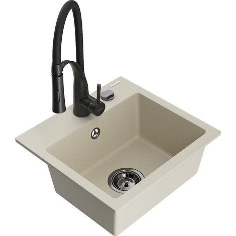 Mexen Milo Granitspüle 1-Becken mit Küchenarmatur Aster, beige - 6505-69-73450-70-B (1/5)