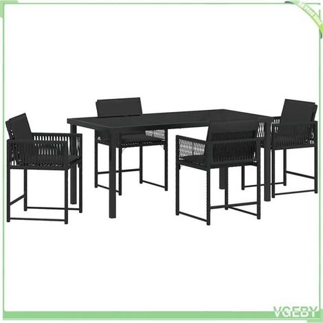 Ensemble de salle à manger pour jardin - FAF EICY - 3380747 - 4 places - Polyrotin & acier - Plateau verre - Noir (1/5)