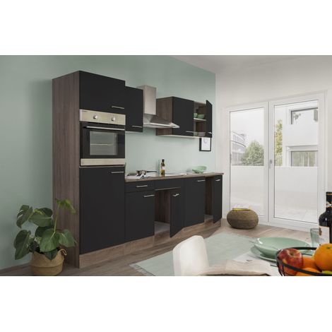 Küche Küchenzeile Leerblock Eiche York Schwarz Oliver 270 cm Respekta