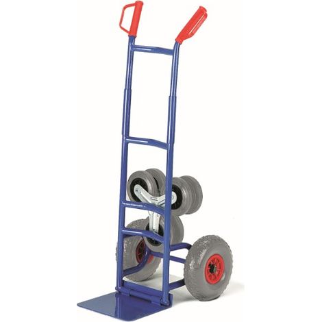 Rollcart Klapp- Treppenkarre aus Stahlrohr mit Wechselrädern, dreiarmige Vollgummi- Radsterne und Luftbereifung, Schaufelbreite 300mm