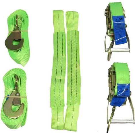 Transporter Ratchet Recovery Straps - Set of 2 (Heavy Duty Vehicle Tie Down Kit Wheel)
