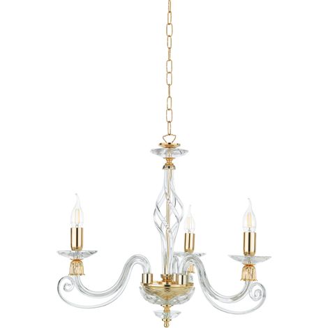Lampadario a sospensione 1306 in vetro soffiato D62 cm lavorato a mano 3 luci ORO (1/2)