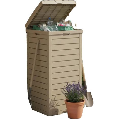 Cubo de basura para exteriores, material resistente, diseño compacto, color bronce. (1/2)