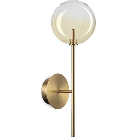 EQUINOXE APPLIQUE A PARETE OTTONE ANTICO E AMBRA IN VETRO 1 LUCE ATTACCO G4 LAMPADINA INCLUSA