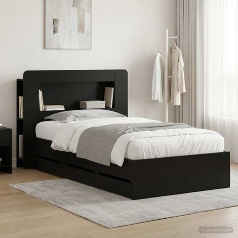 vidaXL Cadre de lit avec rangement Noir 75 x 190 cm Bois d'ingénierie (1/5)