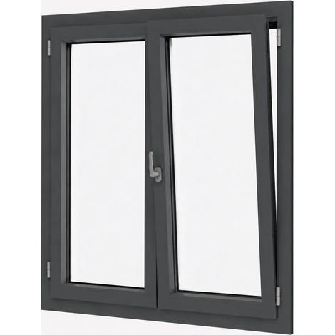 Fenêtre PVC 2 vantaux H 135 x L 140 cm OB anthracite pour pose en neuf avec poignée (1/5)