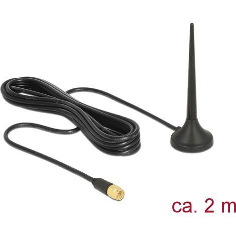 Delock Antena LTE / GSM / UMTS macho SMA 3 dBi omnidireccional fija con base magnÃ©tica y cable de conexiÃ³n (RG-174, 2 m) para exteriores negro