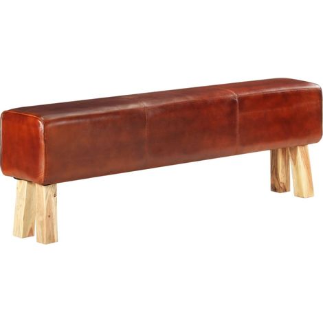 Banc saut de cheval 160 cm Marron Cuir véritable et manguier (1/5)