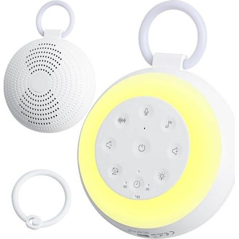 Dispositivo para conciliar el sueño, máquina portátil de ruido blanco para bebés y adultos con nanas, sonidos de la naturaleza, temporizador, control de volumen, luz nocturna relajante y terapia de so (1/5)