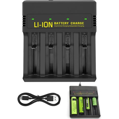 Chargeur de batterie universel 18650 4 emplacements, USB-C charge rapide pour piles rechargeables AA AAA 18650 21700 Li-ion Ni-MH Ni-CD, fente indépendante au lithium-ion avec indicateur LED, fonction (1/5)