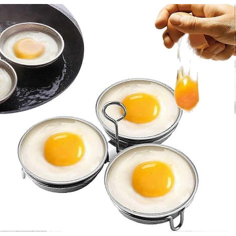 Cuiseur à œufs pochés en acier inoxydable 25-26, idéal pour les œufs pochés, anneaux de cuisson ronds pour le petit-déjeuner, 3 coupelles pour œufs pochés (1/4)
