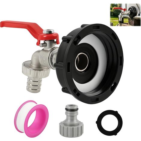 Robinet de Cuve IBC avec Raccord de Tuyau 1/2 Pouces, Adaptateur de Réservoir en Alliage d'Aluminium et Laiton pour Jardin, Irrigation et Usage Domestique (1/5)