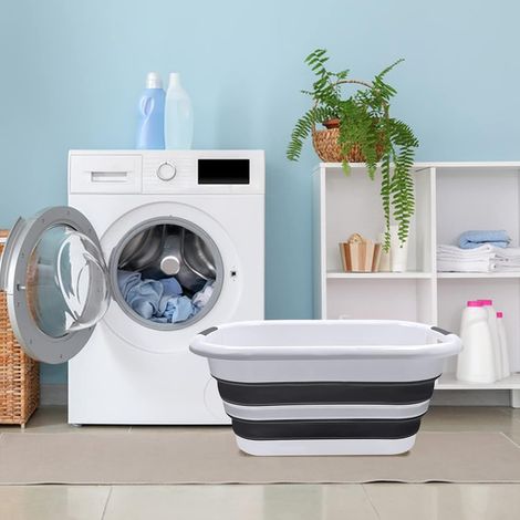 Cesto de ropa plegable de 26 litros - Caja de almacenamiento portátil que ahorra espacio - 23 x 38 x 53 cm - Para el hogar y el camping (Negro/Blanco) (1/4)