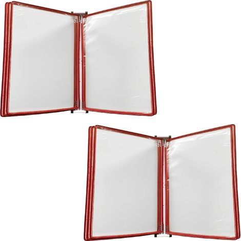Lot de 2 Porte documents Muraux, Organiseurs Muraux Suspendus pour Rangement de Documents A4, 5 Panneaux d'Affichage Transparents par Unité (Soit 10 Panneaux au Total), Rouges (1/5)