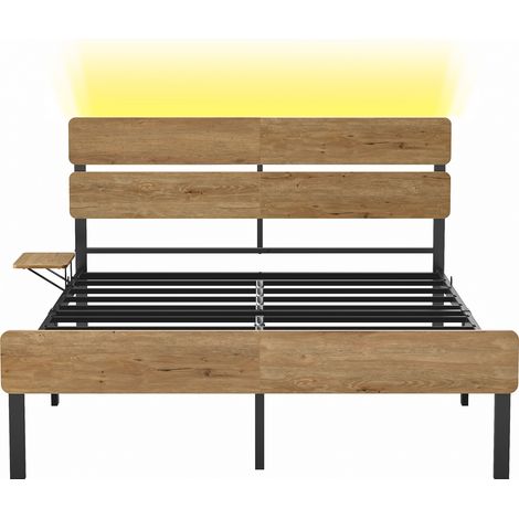 Vasagle – Cadre de lit 140 x 190 avec sommier métal – Éclairage LED 25 couleurs – Ports USB-A et USB-C – Rangement sous le lit – Style industriel marron (1/5)