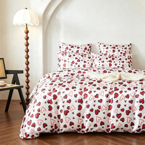 Satin Bettwäsche 200x200cm Rot Schwarz Herzen Motiv mit Reißverschluss