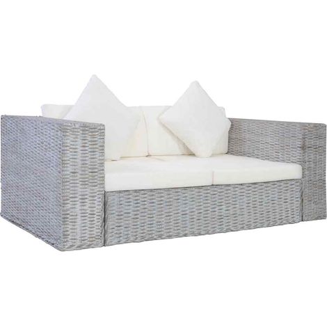 Canapé 2 places en rotin kubu naturel gris avec coussins, 162 x 80 x 61 cm - PANGIVO (1/5)